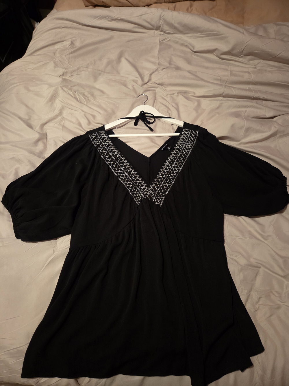 torrid Black Tunic with White V-Neck Embroidery